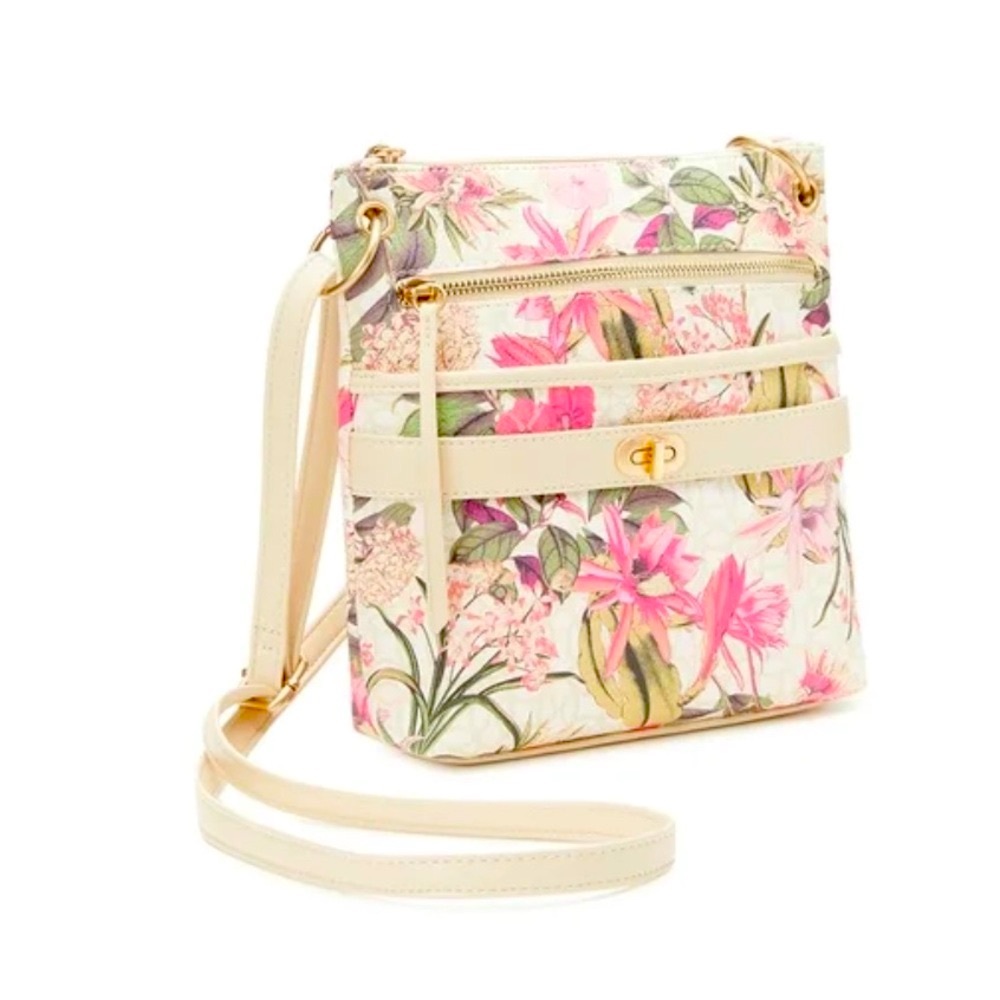 Women's Norah Boho Pink Cream Floral Print Boho Feminine Crossbody Bag Purse